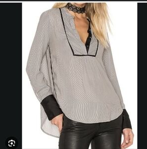 Free People Stripe Top Snap Close And Cuffs Black White Small